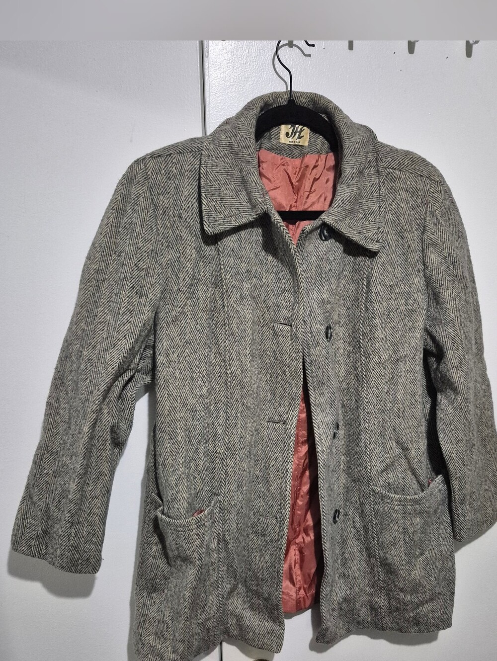 Vintage Made in USA Gray Herringbone Car Coat Women’s S/M